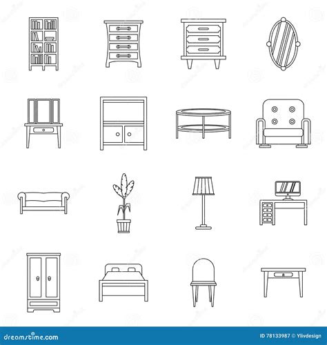 Furniture Icons Set Outline Style Stock Vector Illustration Of