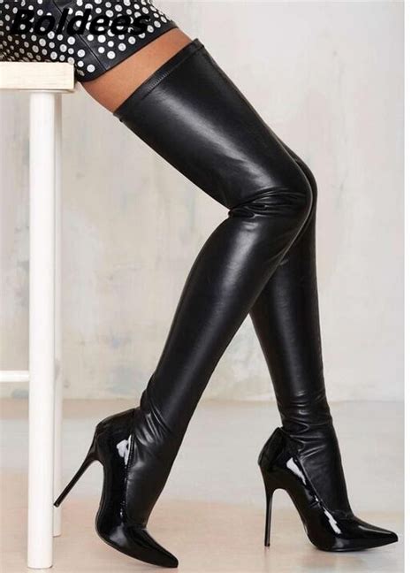 Fasnion Design Women Chic Black Pu Leather Pointed Toe Stiletto Heel