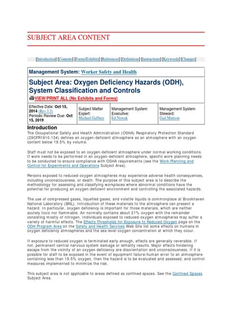 PDF Oxygen Deficiency Hazards ODH System Classification And
