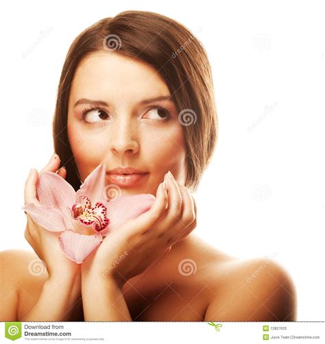 Beautiful Girl Holding Orchid Flower Stock Image Image Of Clean Lifestyle 12827633