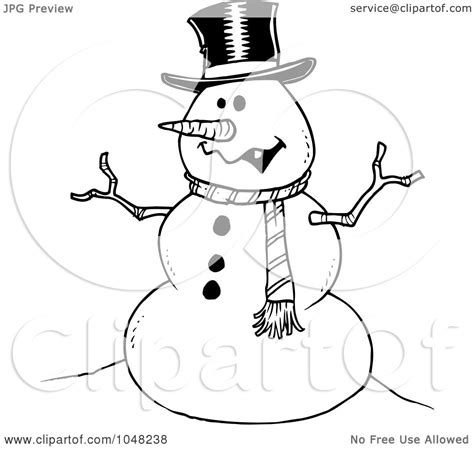 Black and white coloring page outline of a snowman holding. Royalty-Free (RF) Clip Art Illustration of a Cartoon Black ...