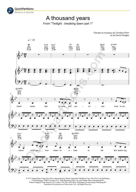 Partition Piano A Thousand Years De Christina Perri