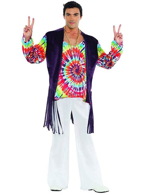 Rainbow Tie Dye Hippie Outfit Mens 60s Hippie Costume Shirt And Vest