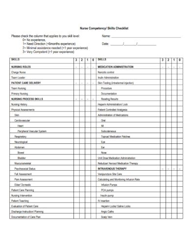 Printable Nursing Skills Competency Checklist Customize And Print
