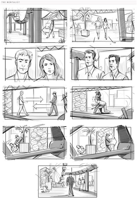 The Storyboard Shows People Walking Through Different Scenes