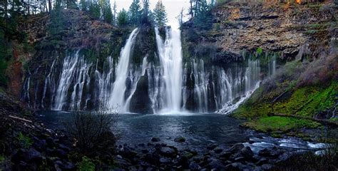 Nature Waterfalls Waterfall Cliff California Burney Falls Hd