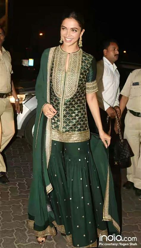 Bollywood Actress Deepika Padukone In Bottle Great Traditional Dress