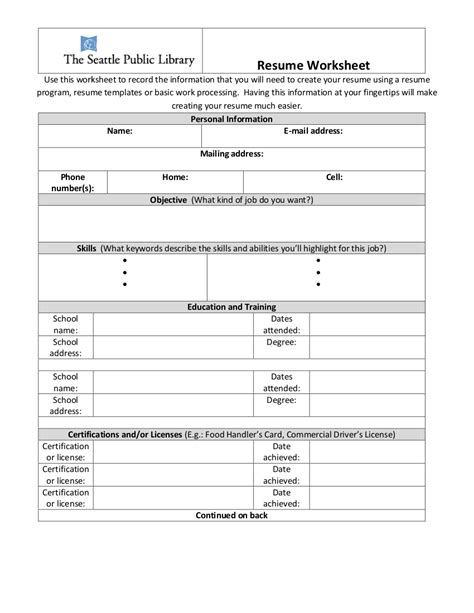 Resume Worksheet 10 Examples Format Pdf