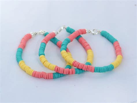 Tricolored Flat Disk Bead Bracelet Clay Jewelry Heishi Bead Etsy