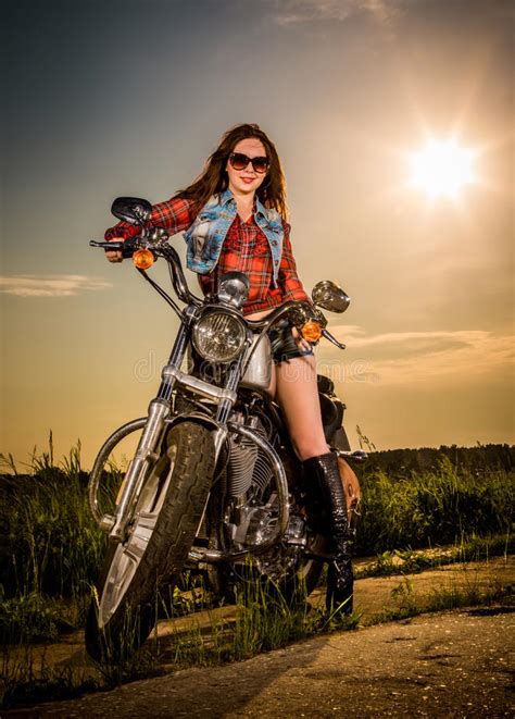 Beautiful free photos of motorcycles for your desktop. Biker Girl Sitting On Motorcycle Stock Photo - Image of ...