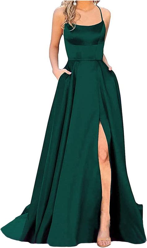 Mydress Beaded Belt Prom Dresses Slit Satin Bridesmaid Dresses For Women Dark Green Amazon Sg