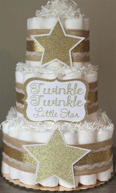 3 Tier Twinkle Twinkle Little Star Diaper Cake Gold Burlap Twinkle
