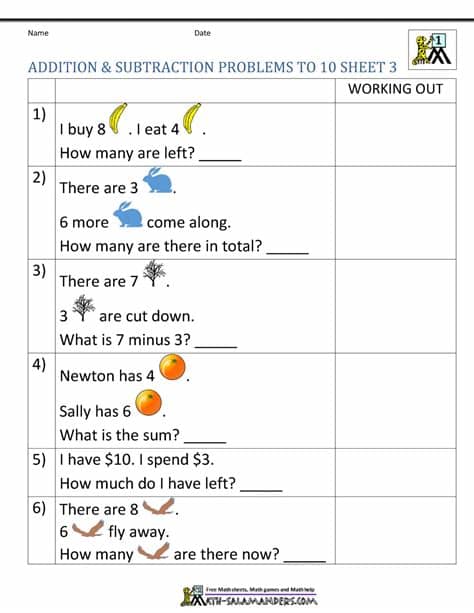 1st Grade Addition and Subtraction Word Problems