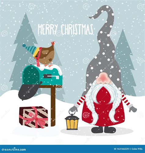 Beautiful Flat Design Christmas Card With Joyful Gnome Christmas