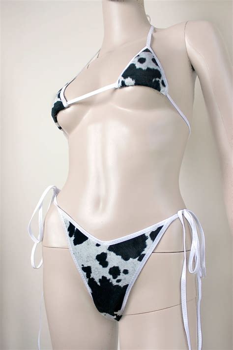 Cow Print Bikini Micro Bikini High Cut Bikini Set Two Piece Etsy