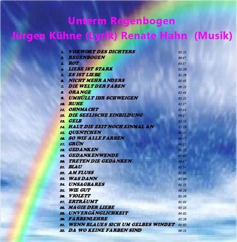 Rot, orange, gelb, grün, blau, indigo und violett. Regenbogen mit DVD und Album Dichter Jürgen Kühne, Musik ...