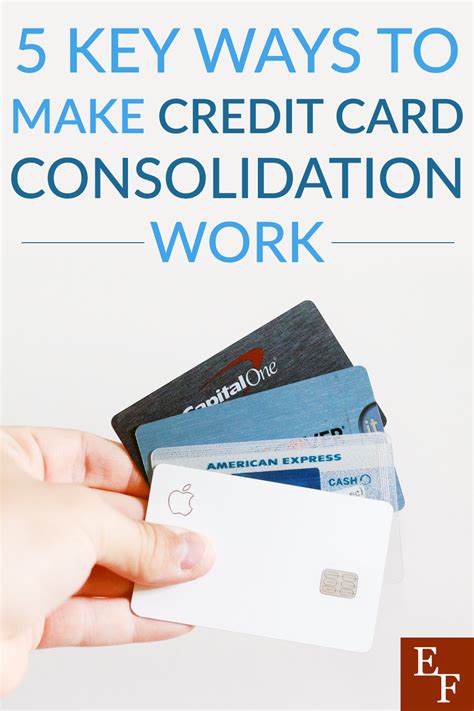 You can roll up several credit card balances, outstanding loans, and other debts into one, bigger loan with a single, lower monthly payment. 5 Key Ways to Make Credit Card Consolidation Work | Everything Finance