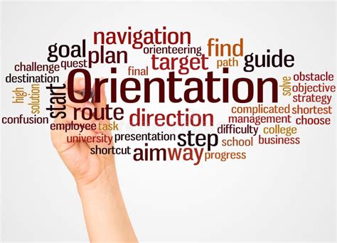 Orientation Word Cloud And Hand With Marker Concept Stock Illustration