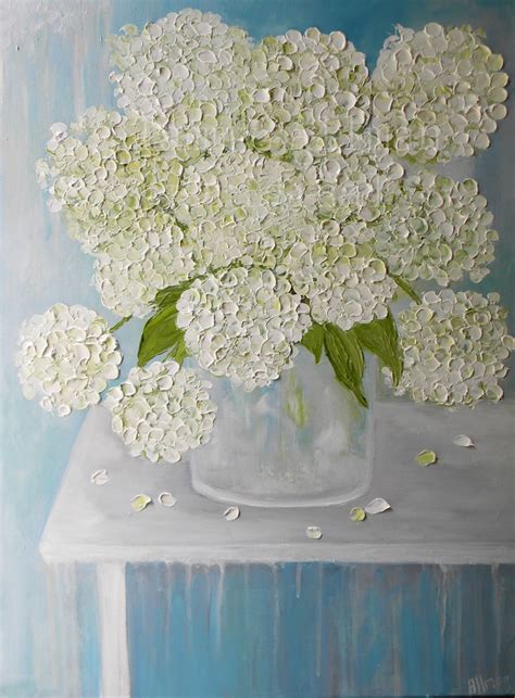 White Hydrangea Oil Painting Hydrangea Floral Painting Kenzie S Cottage