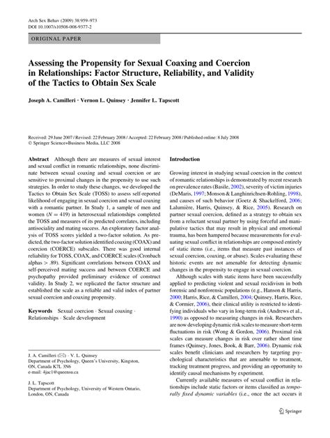 Pdf Assessing The Propensity For Sexual Coaxing And Coercion In