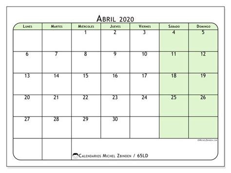 Calendario Abril 2020 65ld En 2020 Calendario Enero Calendario