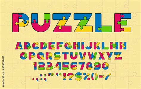 Puzzle Font Or Type Jigsaw Typeface Alphabet Vector Colorful