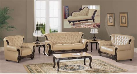 Beige Leather Living Room Sofa Wcappuccino Wooden Accents