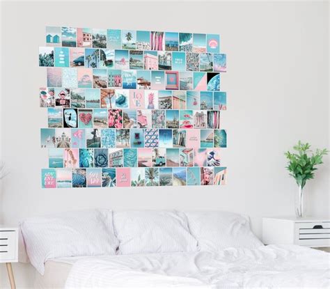 100 Printed 4x6 Summer Blue Pink Aesthetic Wall Collage Kit Etsy