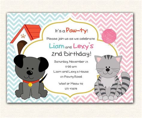 Puppy And Kitten Birthday Invitation Printable Pet Dog