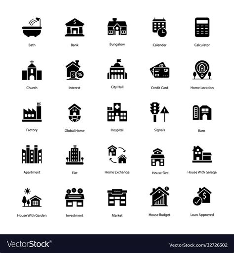Property Glyph Icons Pack Royalty Free Vector Image