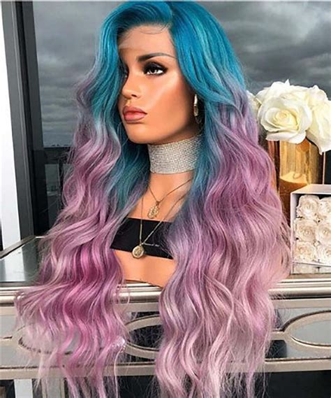 long wavy wig gradient blueand purple curly wig heat resistant etsy in 2020 wig hairstyles