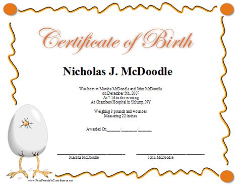 certificate  birth printable certificate