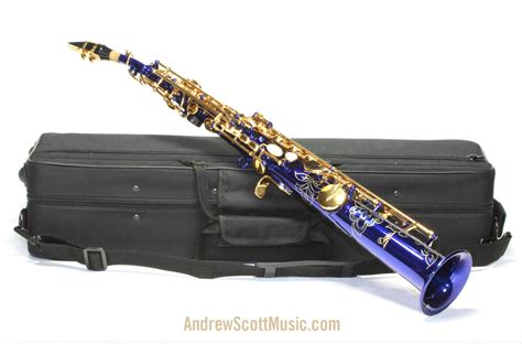 Straight Soprano Saxophone In Case Blue With Gold Colored Keys