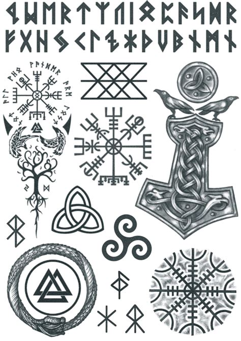 Viking Tattoo Set Tatouages Nordiques Viking Temporary Tattoo Set Mj Lnir Tattoo
