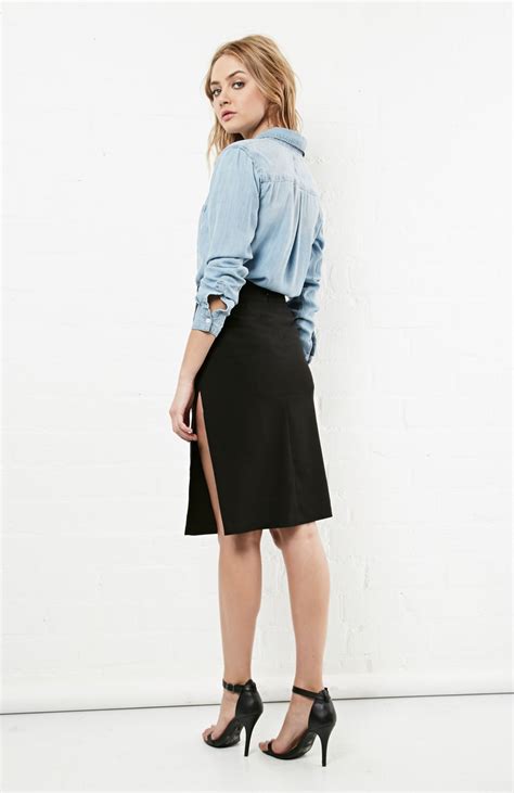 Side Slit Knit Pencil Skirt In Black Dailylook