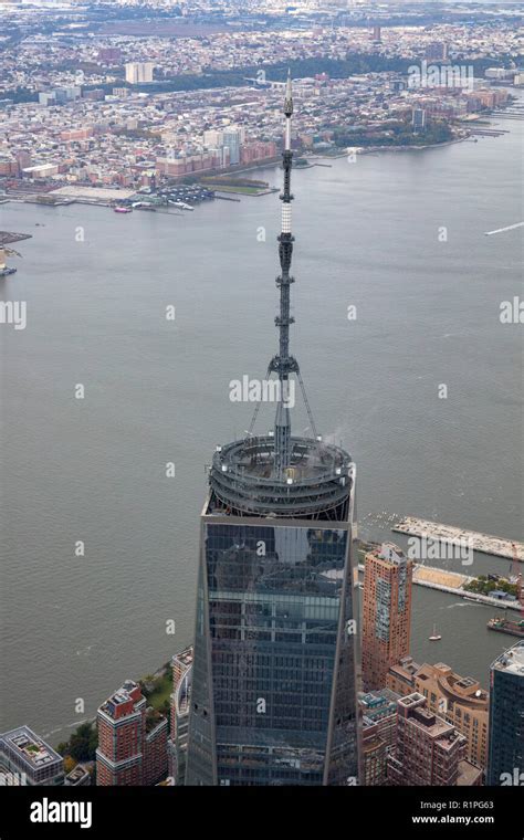 Helicopter Aerial View Of The Top Of One World Trade Center Freedom