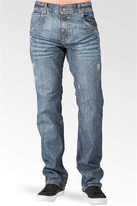 Level 7 Mens Relaxed Straight Zip Utility Pocket Distressed Blue Jeans