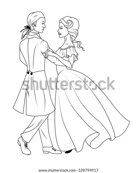 Coloring Book Couple Dancing Waltz Stock Illustration