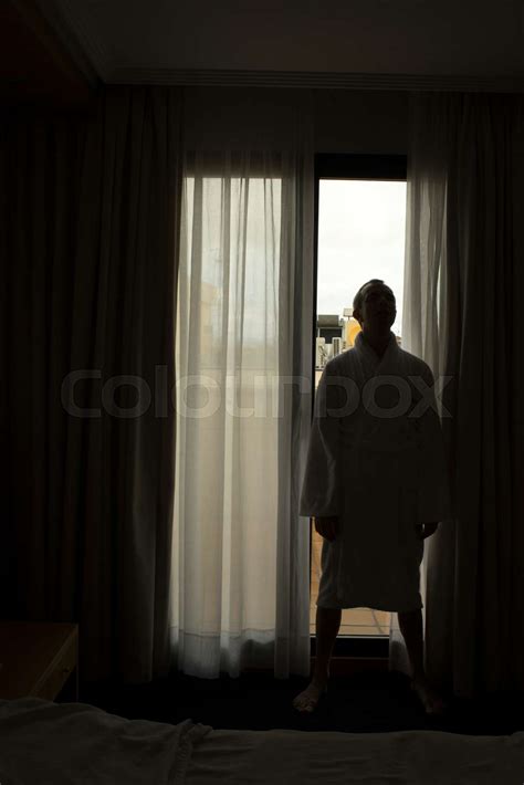 Woman Alone Hotel Bedroom Stock Image Colourbox