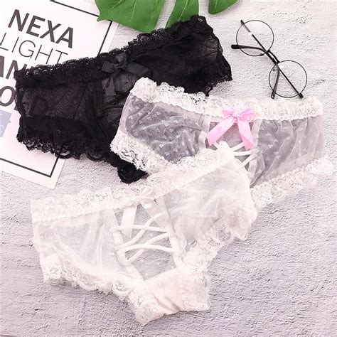 Spandcity Bow Straps Design Women Lace Underwear Girl Cute Panties Sex Thongs Crotch Cotton Briefs