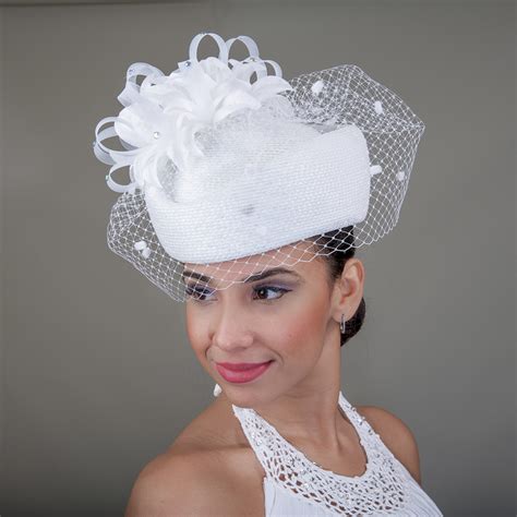 White Flower Veil Pillbox Hats 301725 Wt Sun Yorkos