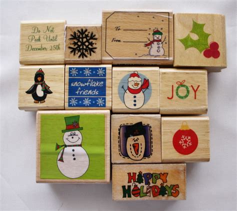 Christmas Rubber Stamps Set Of Twelve Etsy Stamp Set Stamp Christmas