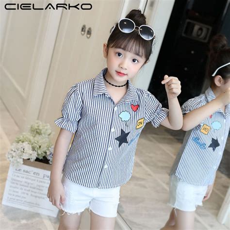 Cielarko Girls Blouse Summer Short Sleeve Baby Striped Shirts 2018