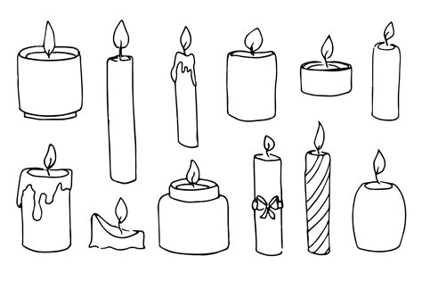 Skizze Von Kerzen Handgezeichnete Vektorillustration Mit Kerzenlicht Im