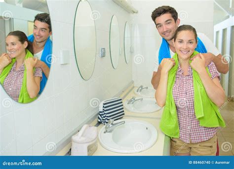 Couple Taking Bathroom Picture Stock Photo Image Of Vacation