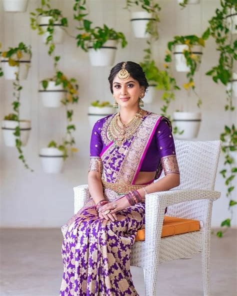 Saree Purple Saree Silk Saree Stitched Blouse Designer Etsy