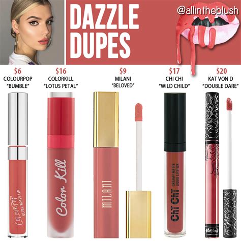 Kylie Cosmetics Dazzle Lipstick Dupes Velvet Lip Kit