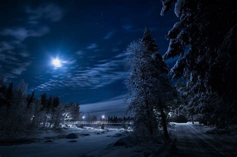 Download Forest Road Night Snow Photography Winter Hd Wallpaper
