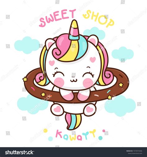 Flat Unicorn Logo Cartoon With Sweet Star Pony Royalty Free Stock