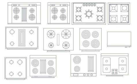 Autocad 2d Drawing File Of The Various Types Of Gas Stove Block Design